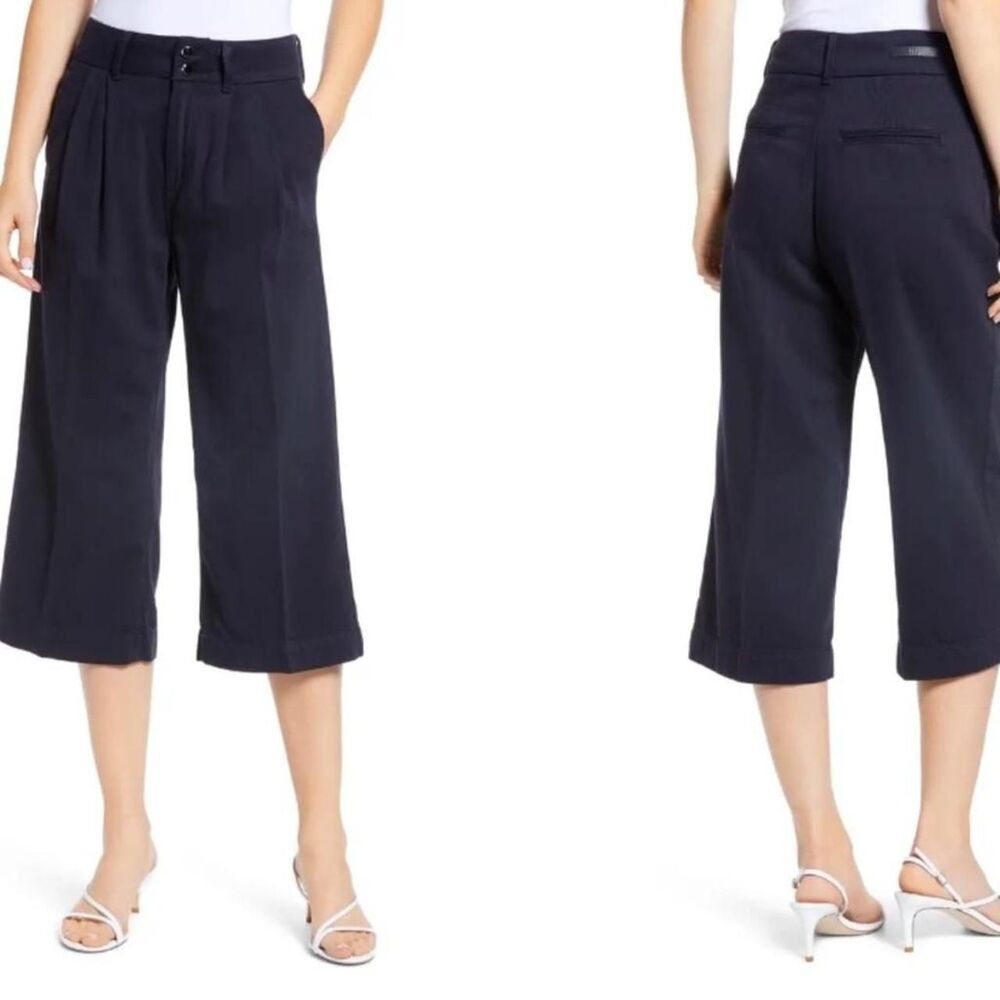 NWT Paige Clarice Colette Pleated Pants Navy High Rise Wide Leg Size 27